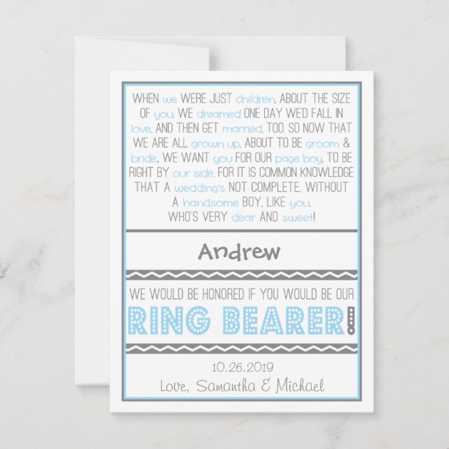 Will you be my Ringbearer Baby Blue / Grey Card (Front)