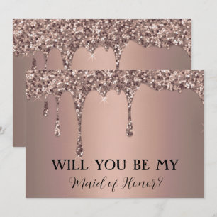 Will You Be My Rose Gold Sparkle Glitter Drips Save The Date