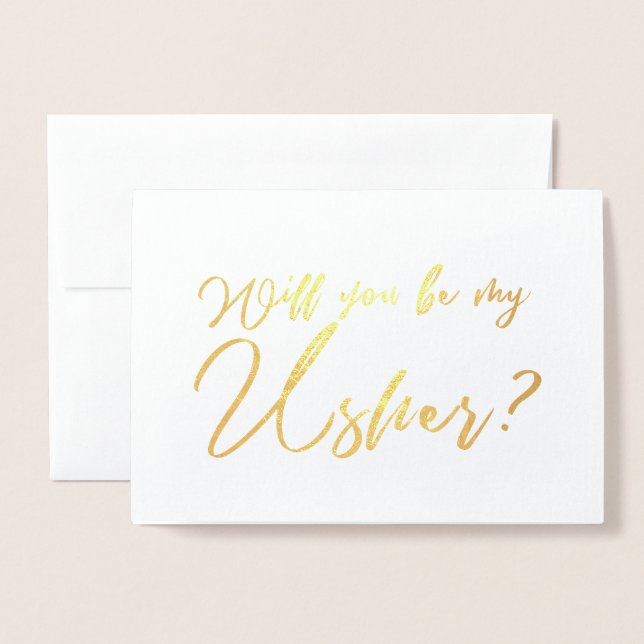 Will you Be my Usher Chic Calligraphy Foil Card (Front With Envelope)