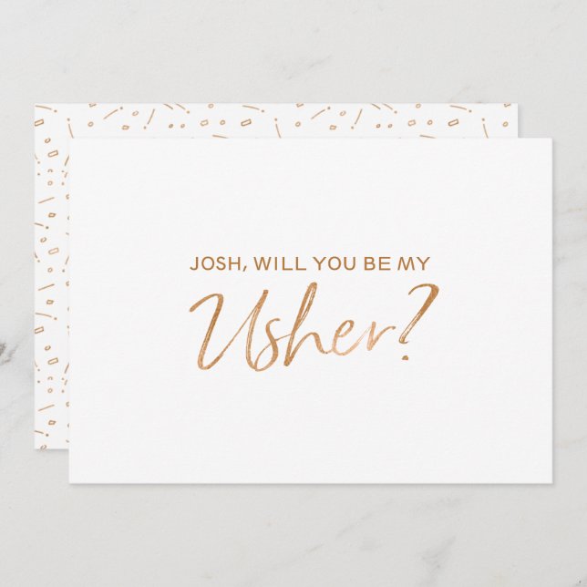 "Will you be my usher" | Gold Rose Hand lettered Invitation (Front/Back)