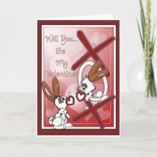 Will you be my Valentine- Bunny Hugs and Kisses Holiday Card