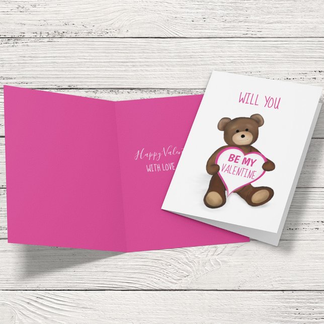 Will You Be My Valentine Cute Personalised  Holiday Card (Cute whimsical Valentine's Day greeting card with a whimsy Teddy Bear.)