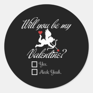 Will You Be My Valentine Funny Heart Cupid V-day Classic Round Sticker