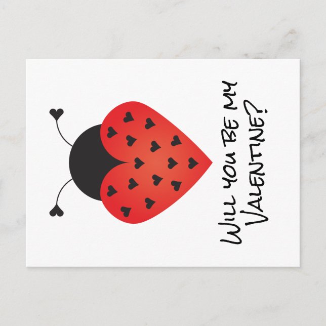 Will You Be My Valentine Ladybug Heart Red Black Postcard (Front)