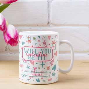 Will You Be My Valentine Pattern Coffee Mug