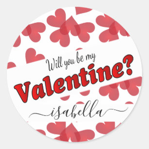 Will You Be My Valentine?    Personalise Classic Round Sticker