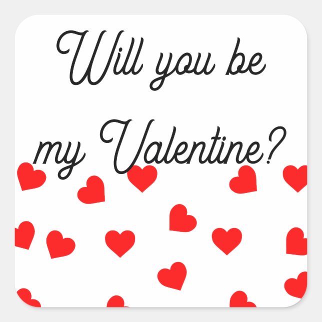 Will you be my Valentine? Playful Red Hearts  Square Sticker (Front)