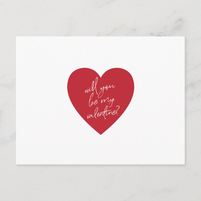 "Will you be my Valentine?" red heart postcard (Front)