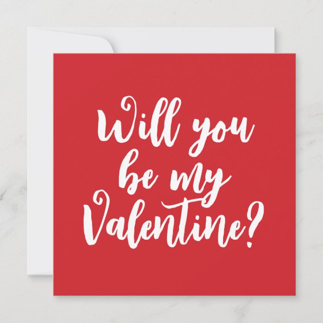 Will you be my Valentine? red modern script custom Card (Front)