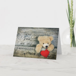 Will You Be My Valentine Teddy Bear Holiday Card