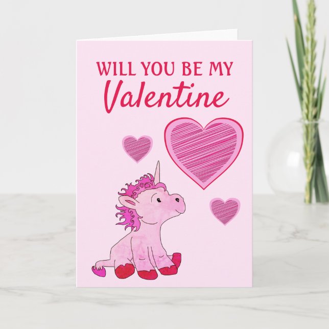 Will you be my Valentine Unicorn Valentine`s Day Holiday Card (Front)