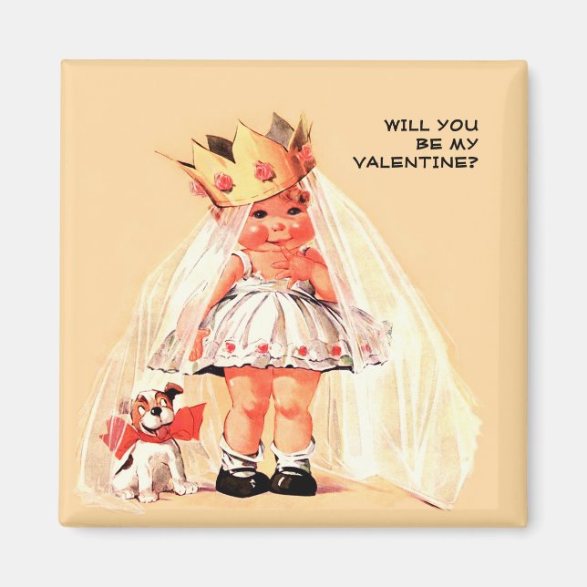 Will you be my Valentine? Vintage Art Magnet (Front)