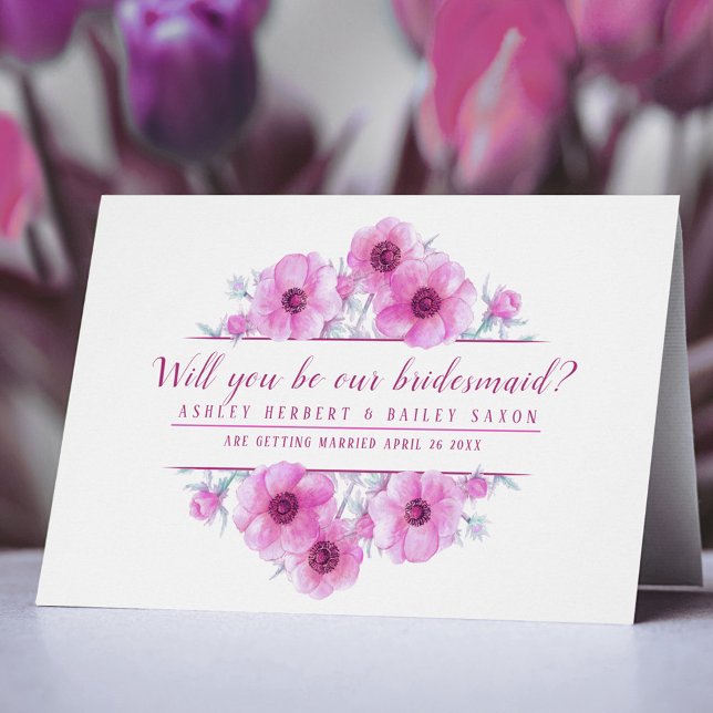 Will you be our bridesmaid pink flowers card (Creator Uploaded)
