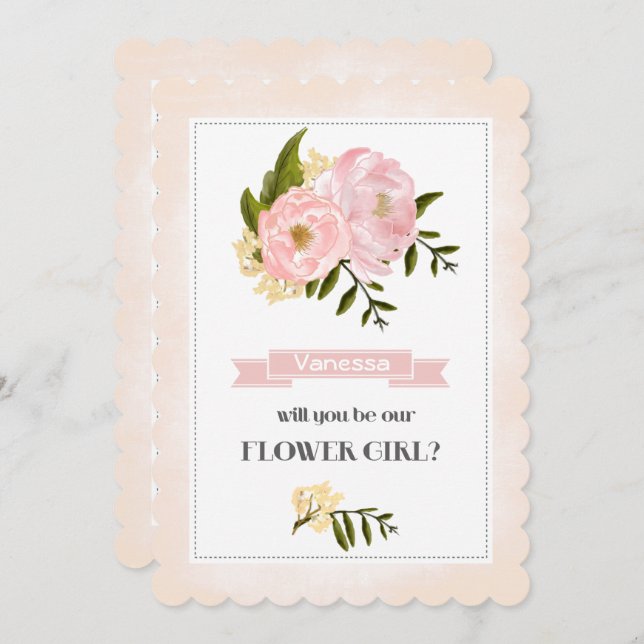 Will you be our Flower Girl? Blush Pink Peonies Invitation (Front/Back)