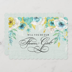 Will you be our Flower Girl? Mint Yellow Floral Invitation