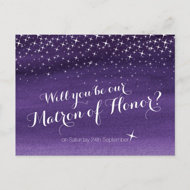Will you be our matron of honour starry sky weddin announcement postcard (Front)