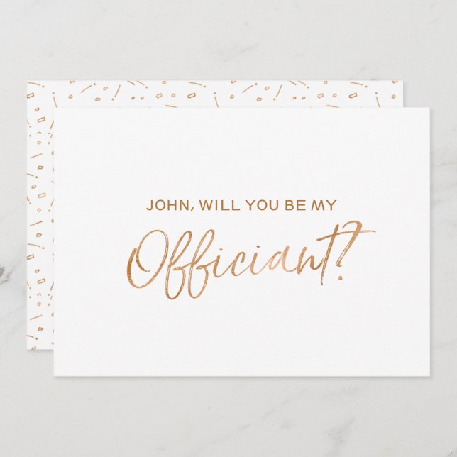 "Will you be our officiant" | Gold Rose Lettered Invitation (Front/Back)