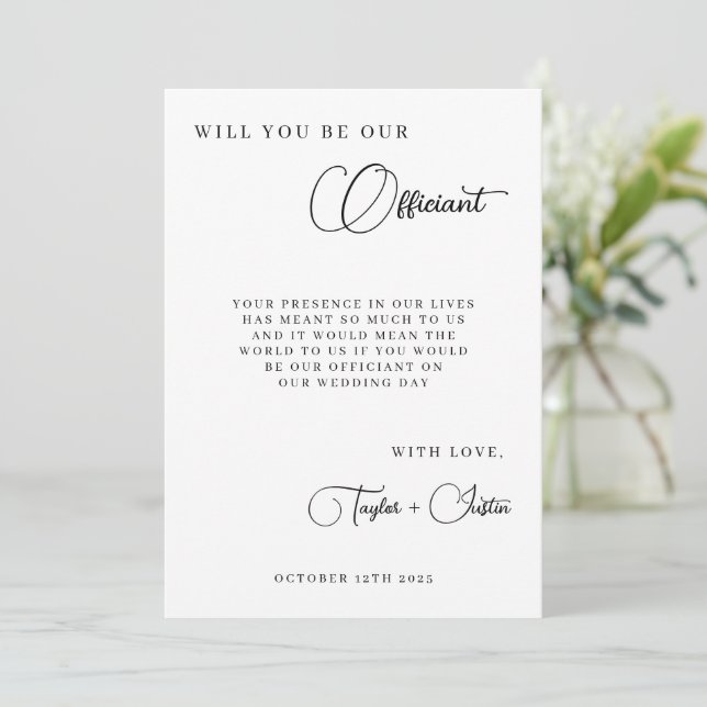 Will You Be Our Wedding Officiant Proposal Simple Invitation (Standing Front)