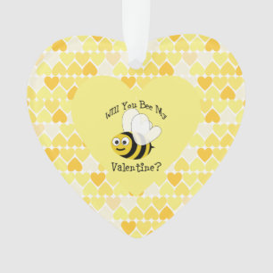 Will You Bee My Valentine Yellow Background Heart Ornament