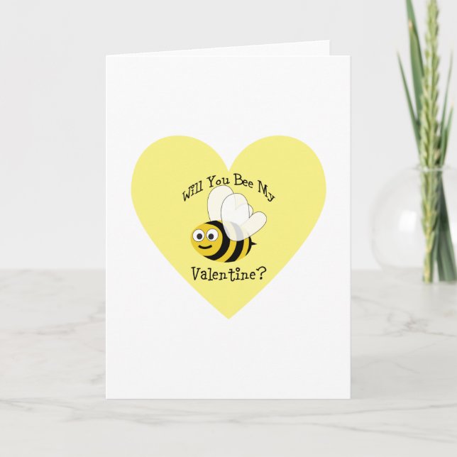 Will You Bee My Valentine Yellow Heart Holiday Card (Front)