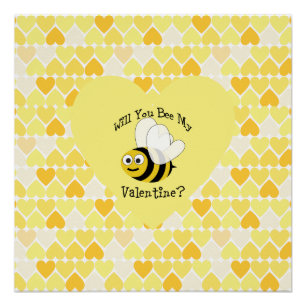 Will You Bee My Valentine? Yellow hearts Poster
