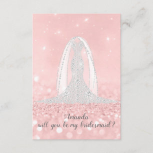 Will You Bridesmaid Glitter Grey Dress Pink Veil Invitation