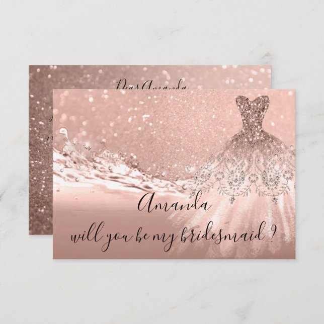 Will You Bridesmaid  Glitter Ocean  Rose Gold Invitation (Front/Back)