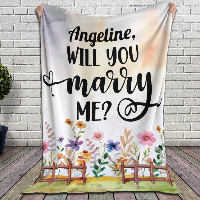 Will You Marry Me? Fence Flowers Marriage Proposal Fleece Blanket (Creator Uploaded)