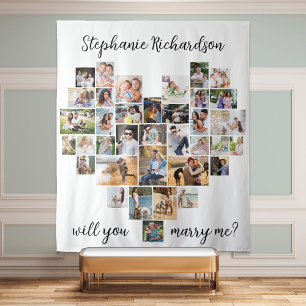 Will You Marry Me Heart Photo Collage Backdrop Tapestry