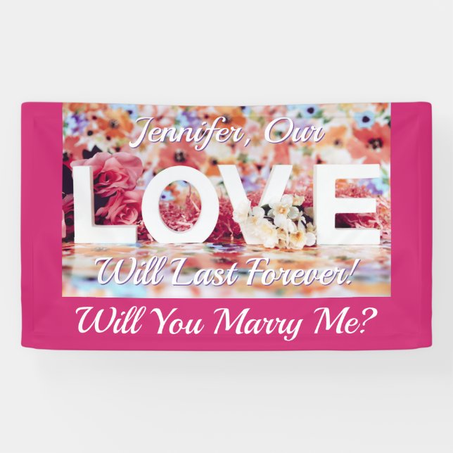 Will You Marry Me? Love Photo Name Message Fuchsia Banner (Horizontal)