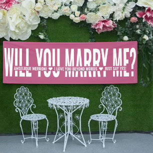 Will You Marry Me Personalised Proposal Pink White Banner