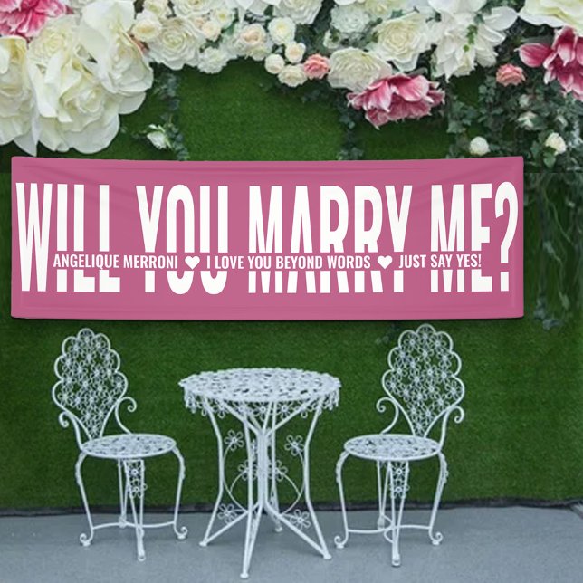 Will You Marry Me Personalised Proposal Pink White Banner (Creator Uploaded)