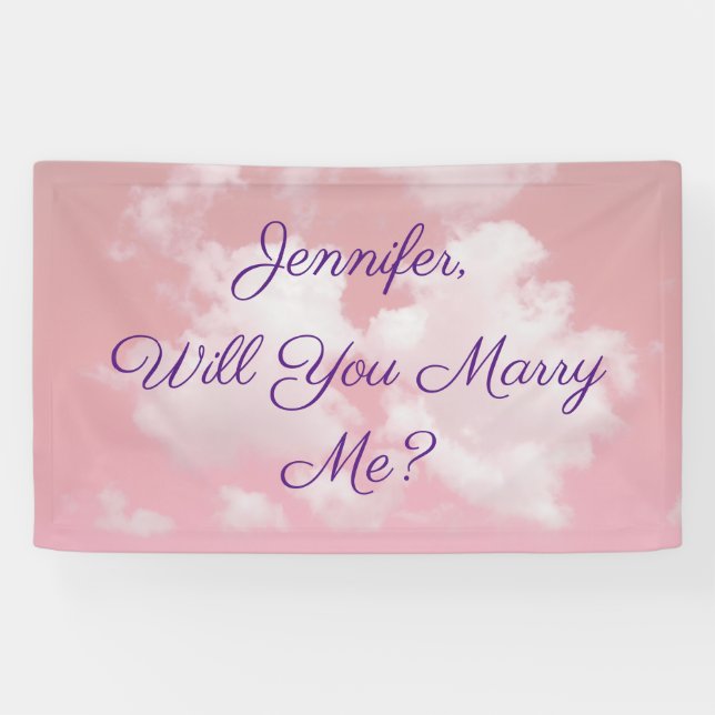 Will You Marry Me? Pink Sky Clouds, Name & Text Banner (Horizontal)