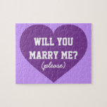 Will you marry me? purple heart jigsaw puzzle<br><div class="desc">Will you marry me? purple heart jigsaw puzzle. Surprise your sweetheart this Valentine's day (or any day!) with a unique proposal in the form of a jigsaw puzzle. Personalise with your girlfriend or boyfriend's name and customise the font style,  size and colour.  Customise background colour as well.</div>
