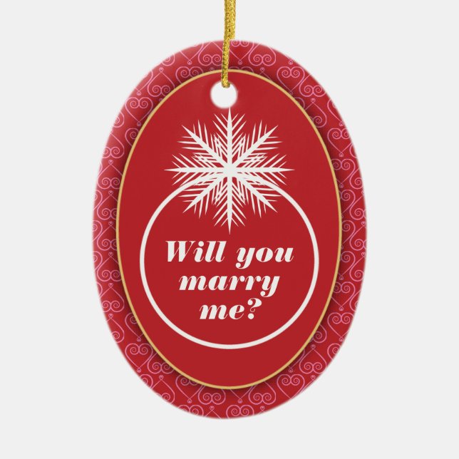 Will You Marry Me? Red Heart Pattern Ceramic Tree Decoration (Front)
