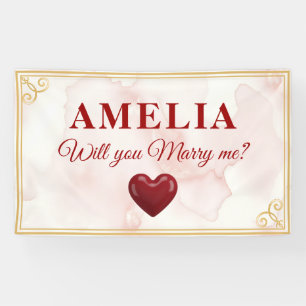 Will you marry me Red Heart Romantic Proposal Banner