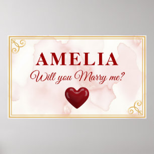Will you marry me Red Heart Romantic Proposal Poster