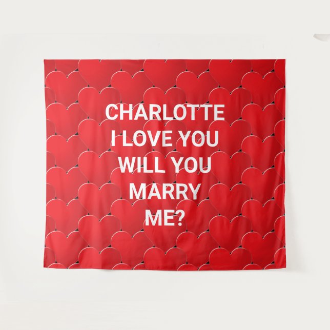 Will You Marry Me red hearts custom text proposal  Tapestry (Front (Horizontal))