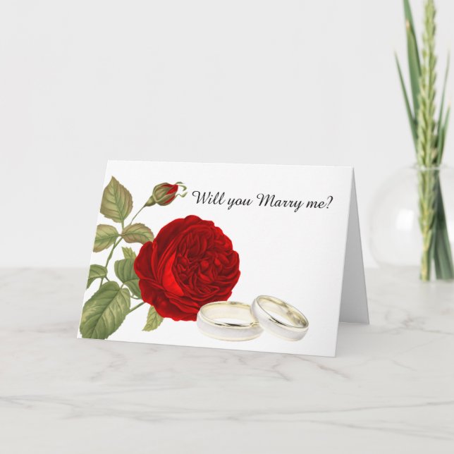 Will you Marry Me, Red Rose and White Card (Front)