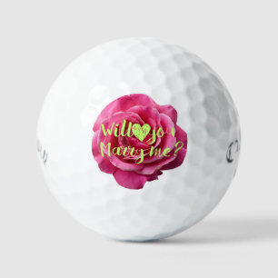 'Will You Marry Me?' Rose Lime Green Proposal Gift Golf Balls