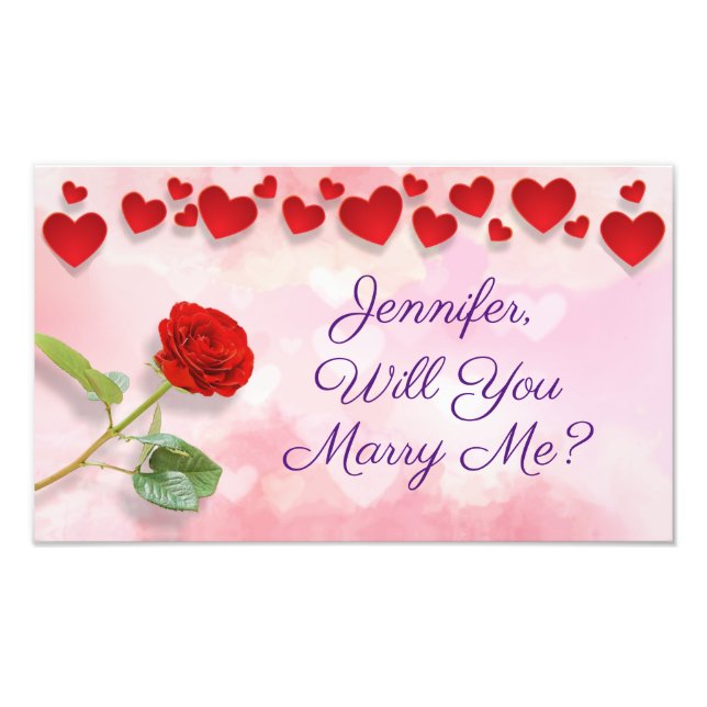 Will You Marry Me? Rose & Red Hearts, Name Photo Print (Front)