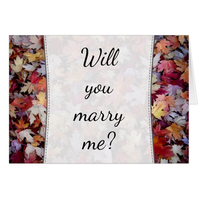 "Will you marry me?" + Rustic Fallen Autumn Leaves (Front Horizontal)