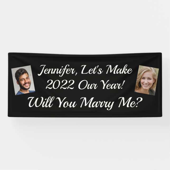 Will You Marry Me? Two Photos, White Text, Black Banner (Horizontal)