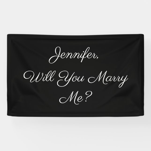 Will You Marry Me? White Text on Black Banner (Horizontal)