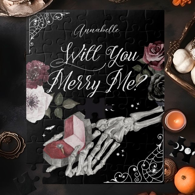 Will You Merry Me Gothic Skeleton Holding Ring Jigsaw Puzzle (Will You Merry Me Gothic Skeleton Holding Ring Jigsaw Puzzle)