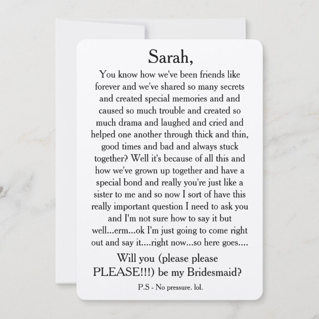 Will you please be my bridesmaid? Custom text card (Front)