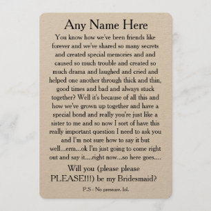Will you please be my bridesmaid? Custom text card