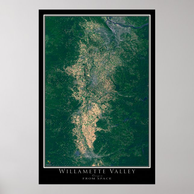 Willamette Valley Oregon Satellite Poster Map (Front)