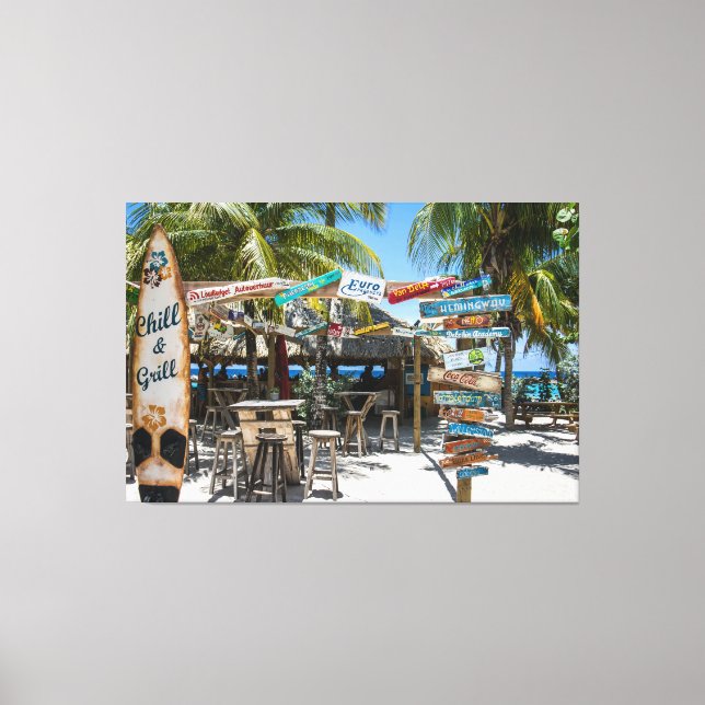 Willemstad Beach Chill & Grill Beach Bar Cafe Canvas Print (Front)