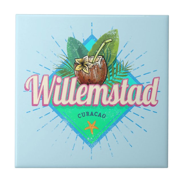 Willemstad Curacao Vacation Vintage Caribbean Tile (Front)